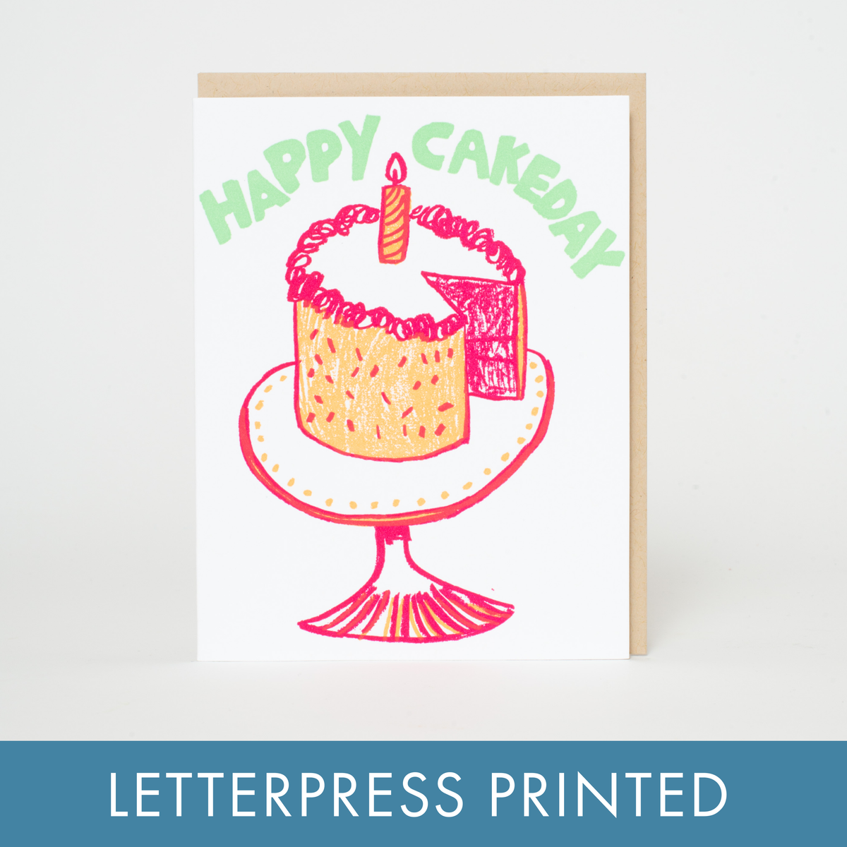 Happy Cakeday Letterpress Greeting Card: Paper tab