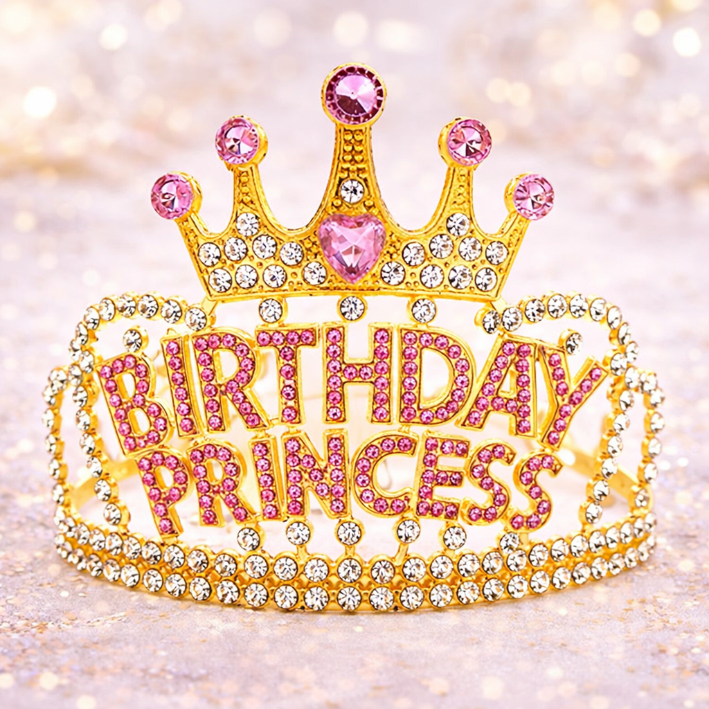 Birthday Princess High-Rise Rhinestone Tiara (Gold)