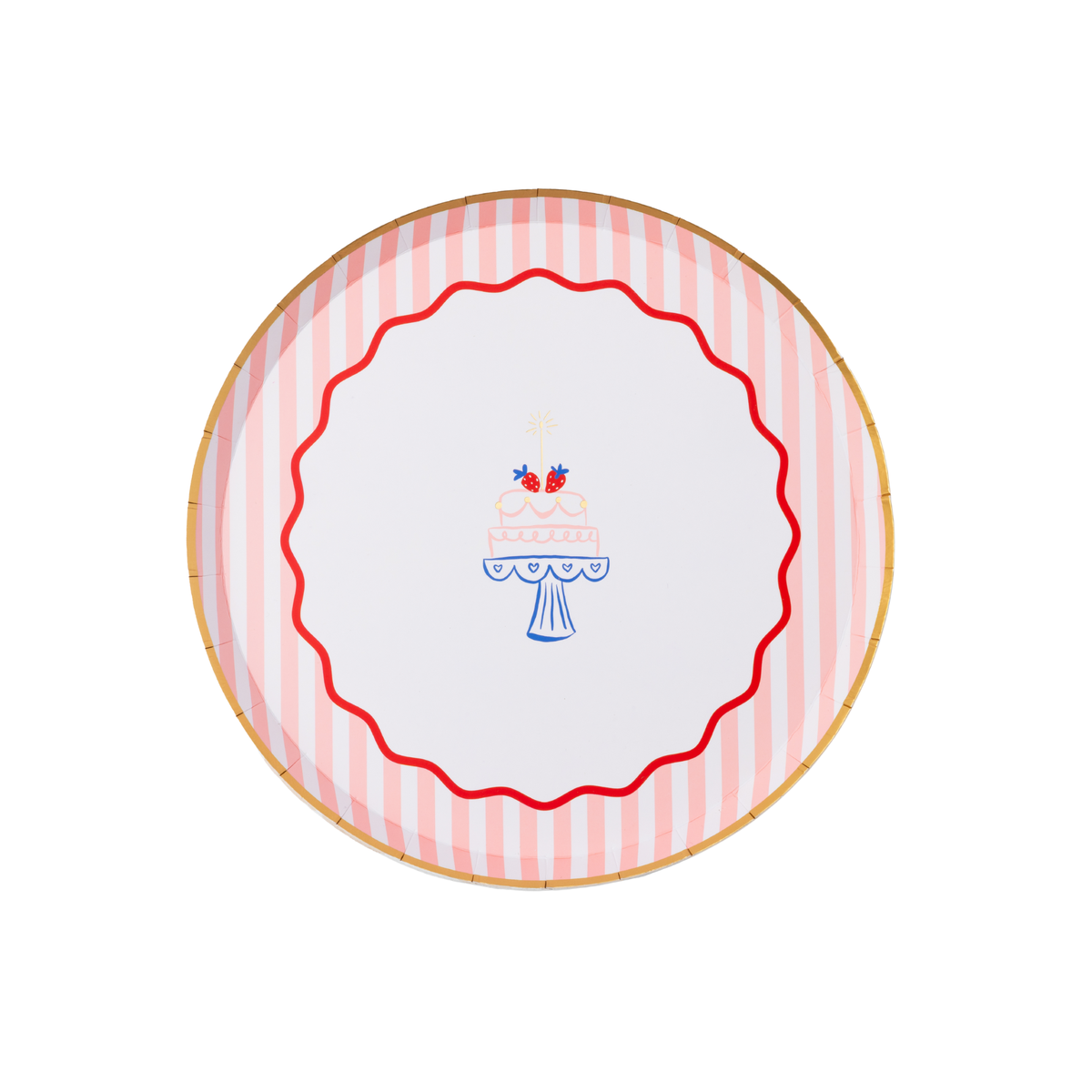 Pink Stripe Birthday Cake Dessert Plates