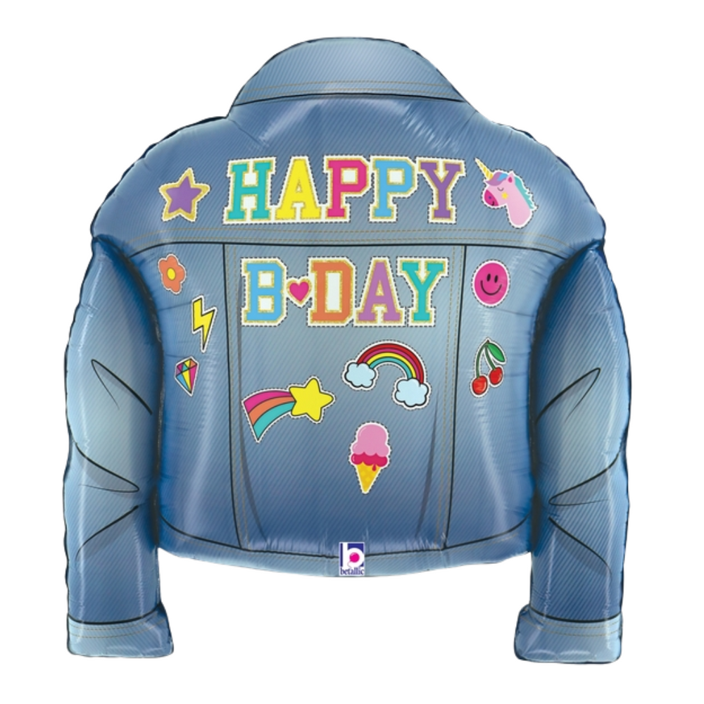 Birthday denim patches jacket balloon back