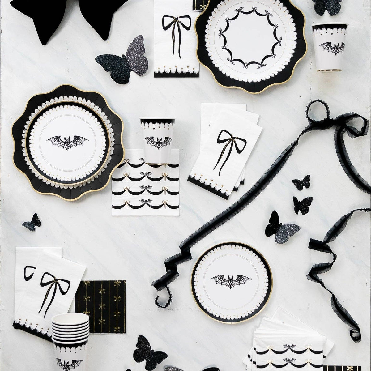 Black and Gold Bow Cocktail Napkins