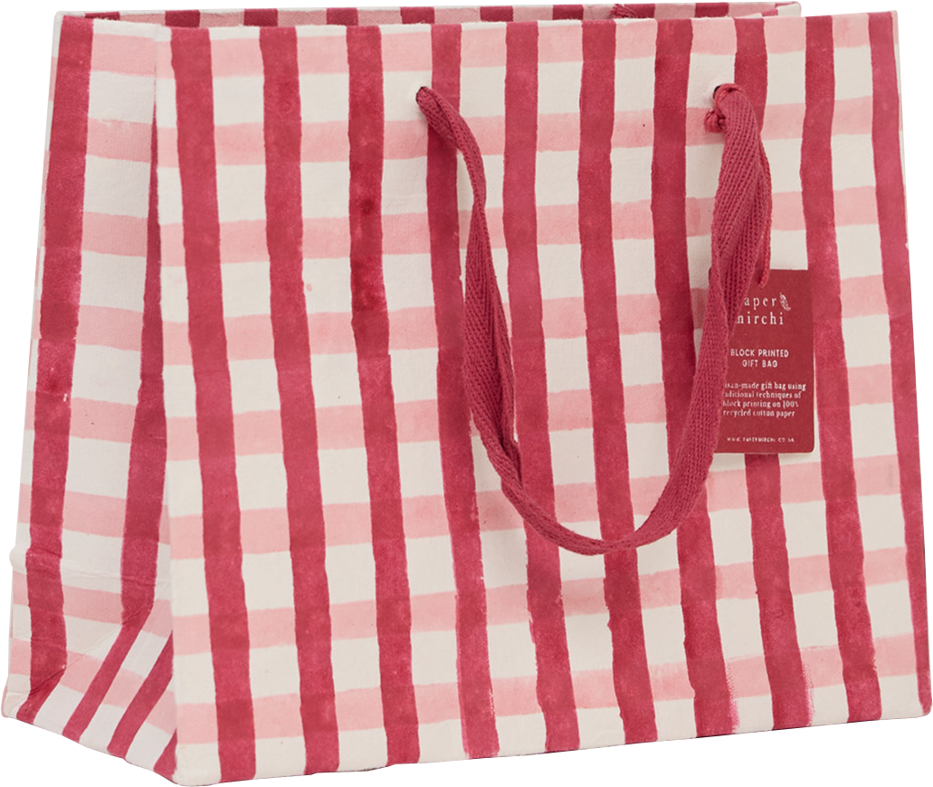 Pink Christmas Gingham Gift Bag (Medium)