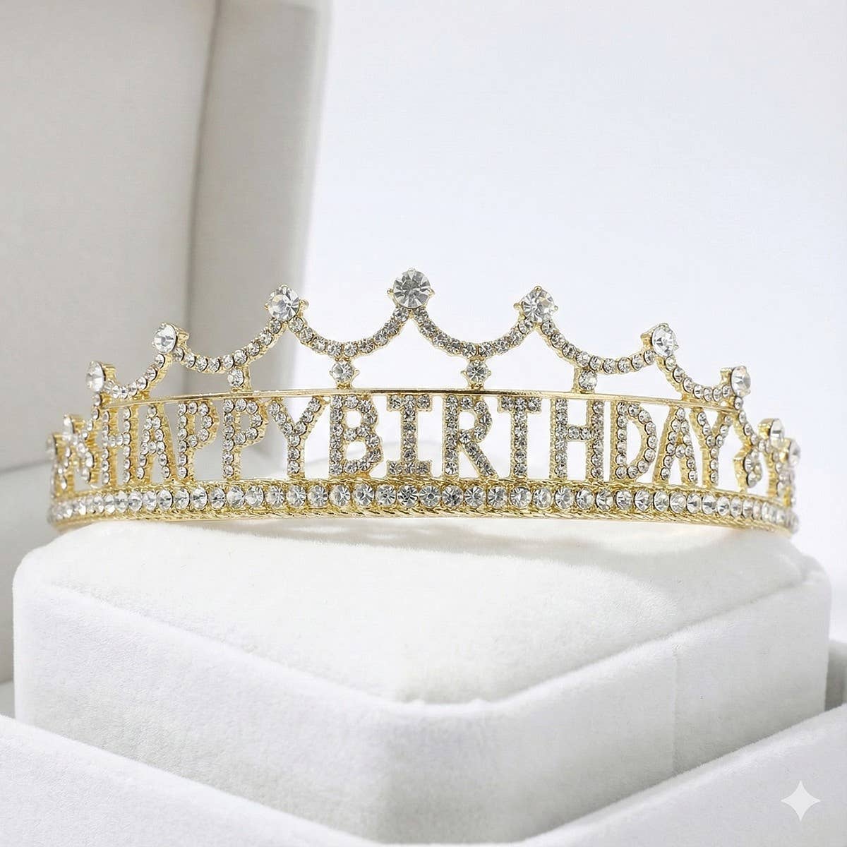 Happy Birthday Rhinestone Tiara (Gold)