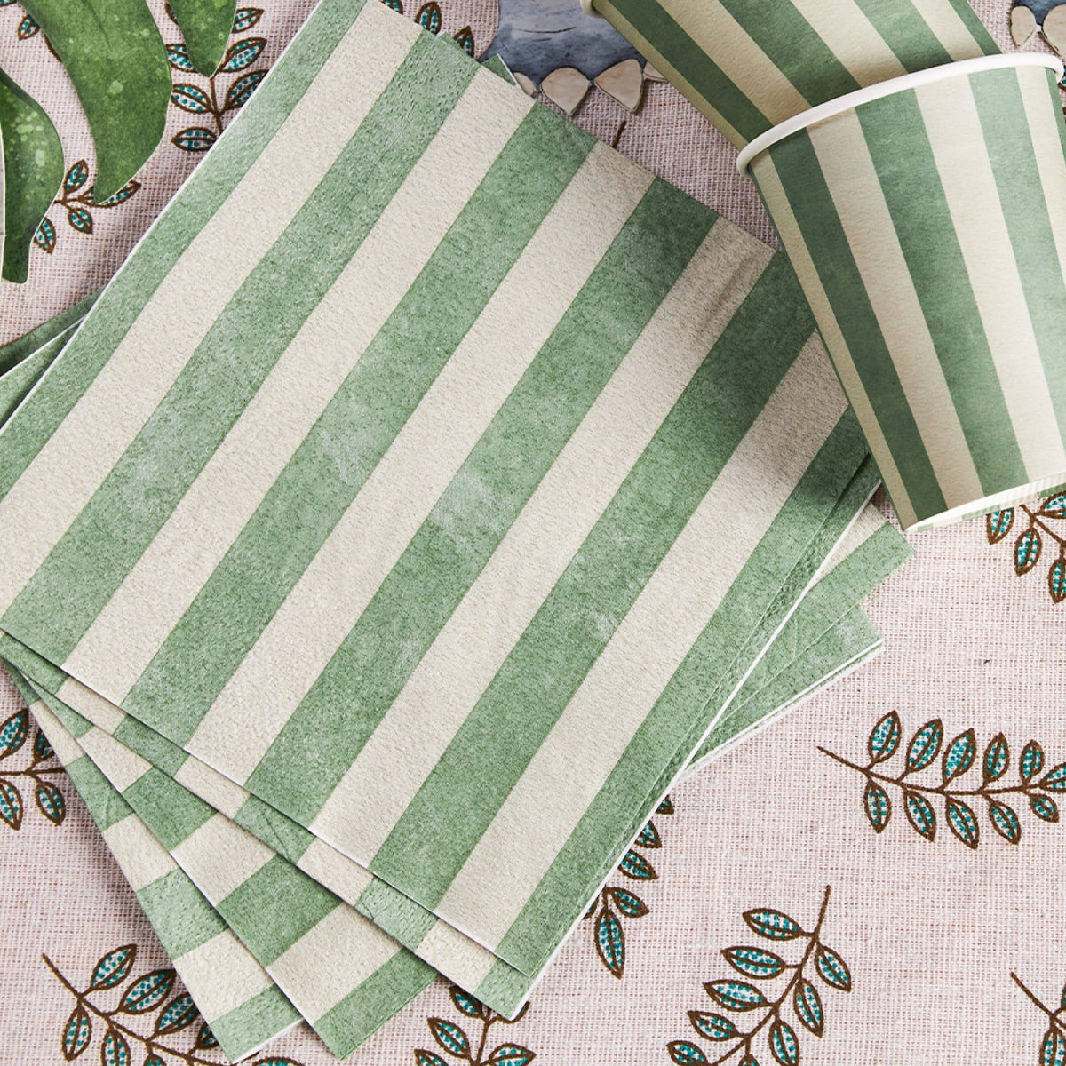 Green Beige Stripe Paper Napkins – Disposable
