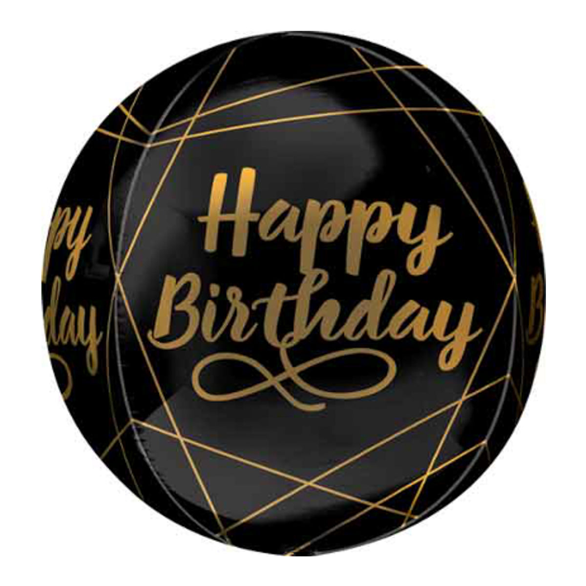 Black & Gold Happy Birthday Orbz (16")