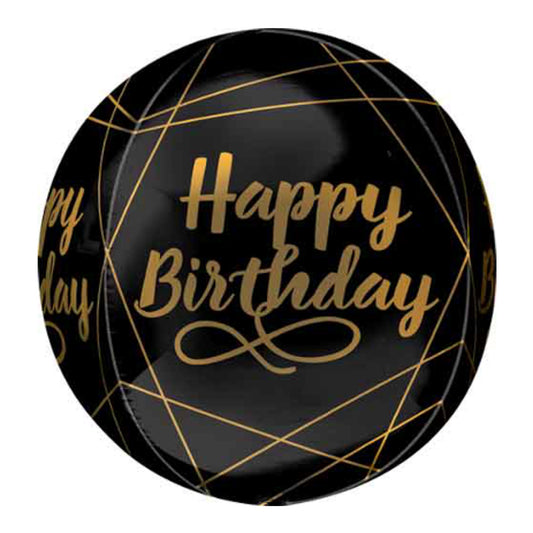 Black & Gold Happy Birthday Orbz (16")