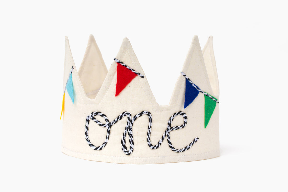 Handmade First Birthday Crown – Adjustable Unbleached Cotton