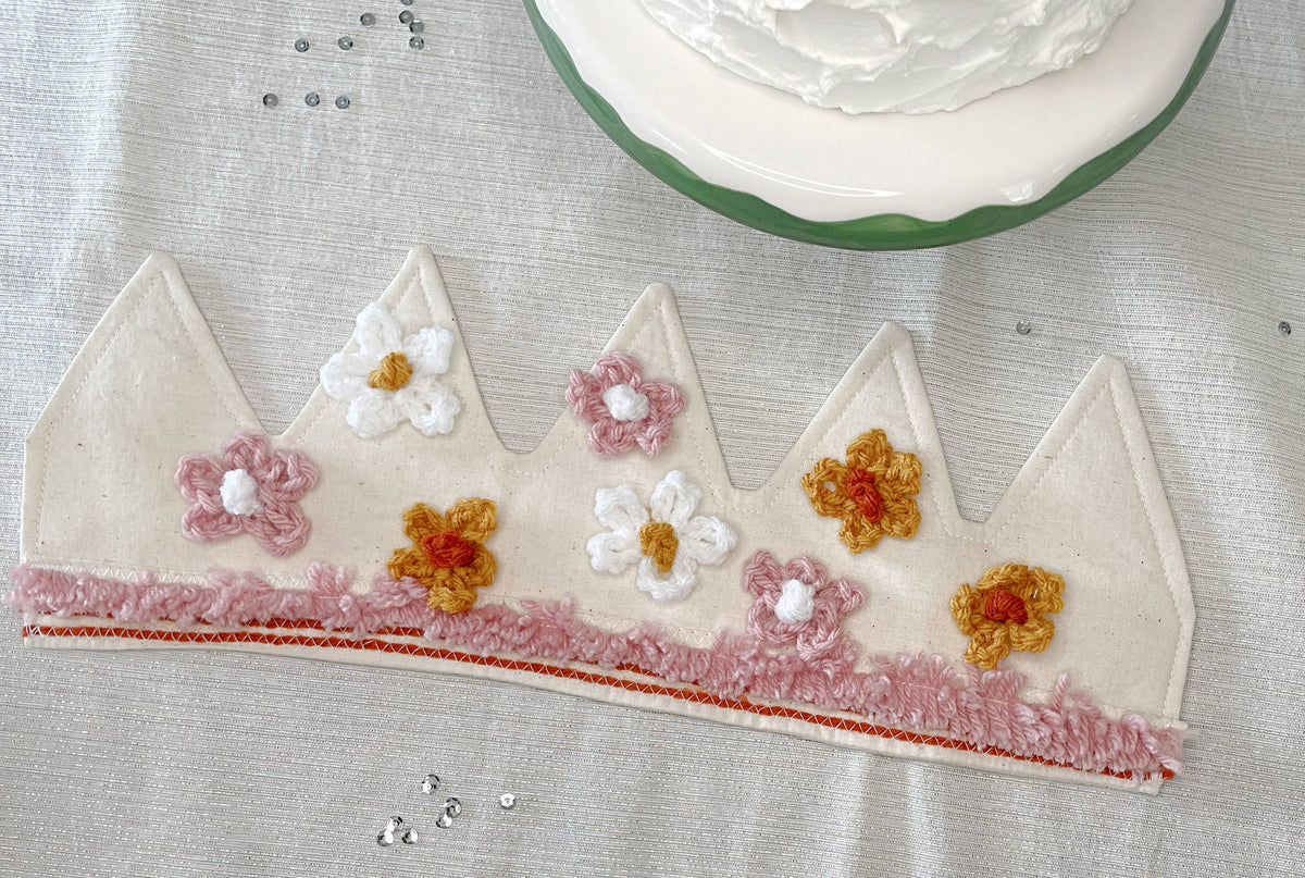 Boho Flower Full Sized Fabric Birthday Crown for Little Kids