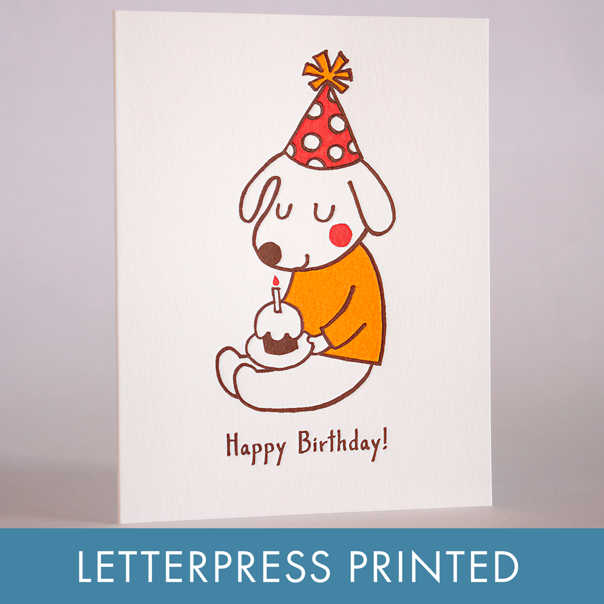 Birthday Hat Dog Letterpress Greeting Card: Paper tab
