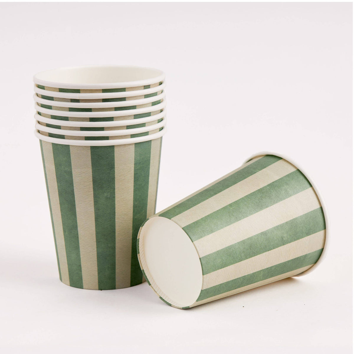 Green Beige Stripe Paper Cups – 9 oz Disposable