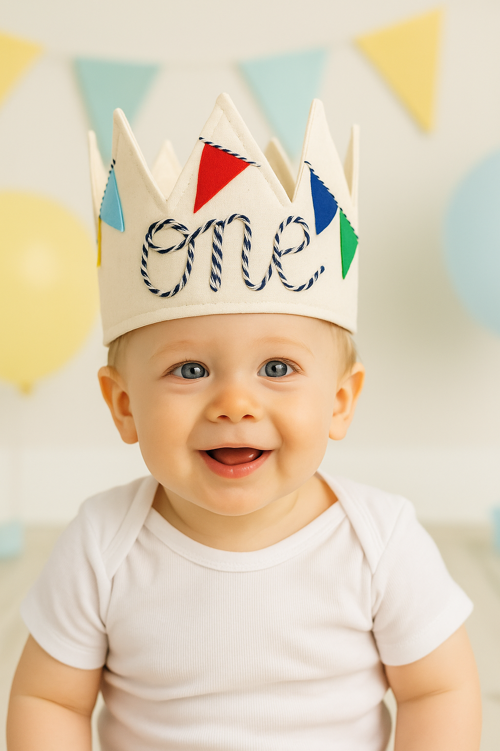 Handmade First Birthday Crown – Adjustable Unbleached Cotton