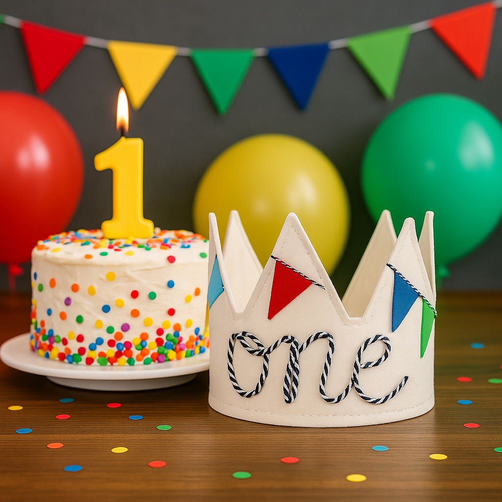 Handmade First Birthday Crown – Adjustable Unbleached Cotton