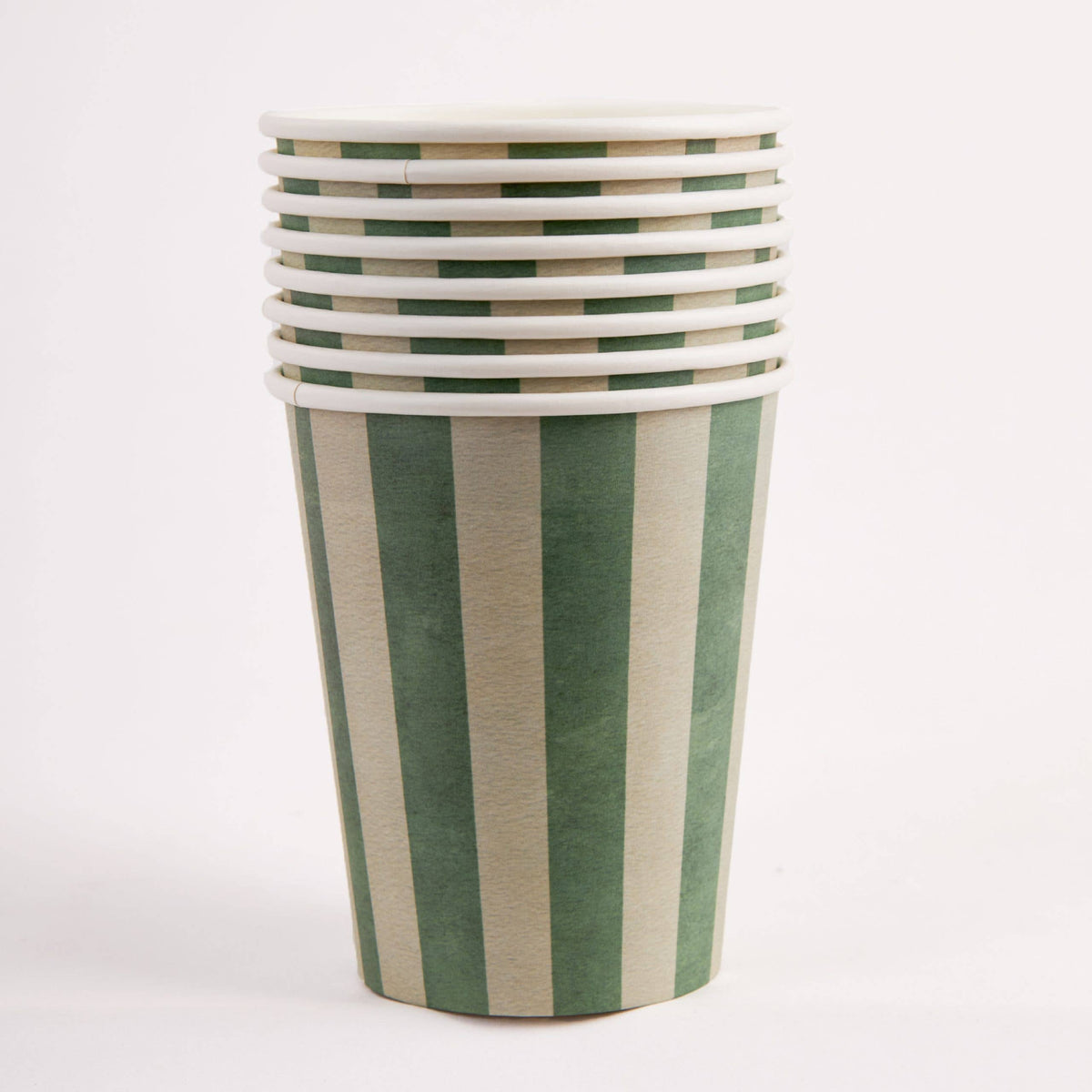 Green Beige Stripe Paper Cups – 9 oz Disposable