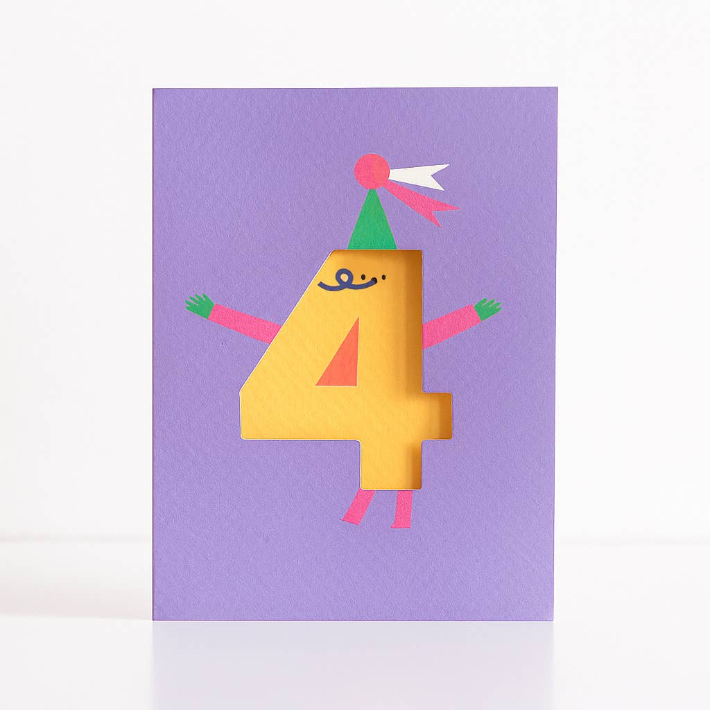 Age  4 - Die Cut - Cute Character  Fun Happy Birthday - Four