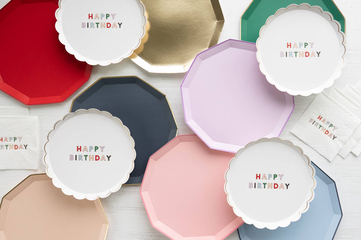White Happy Birthday Scalloped Plates