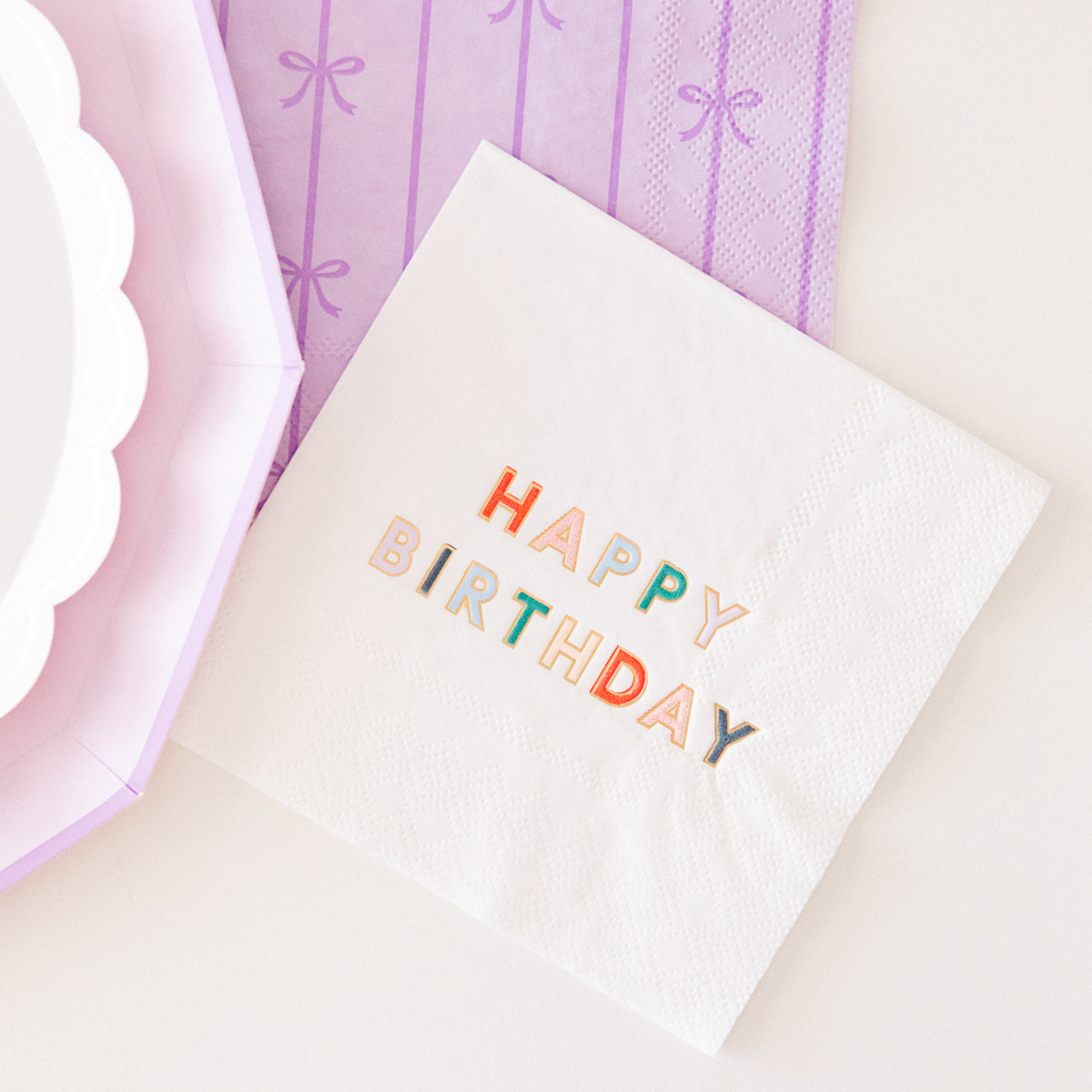 White Happy Birthday Cocktail Napkins
