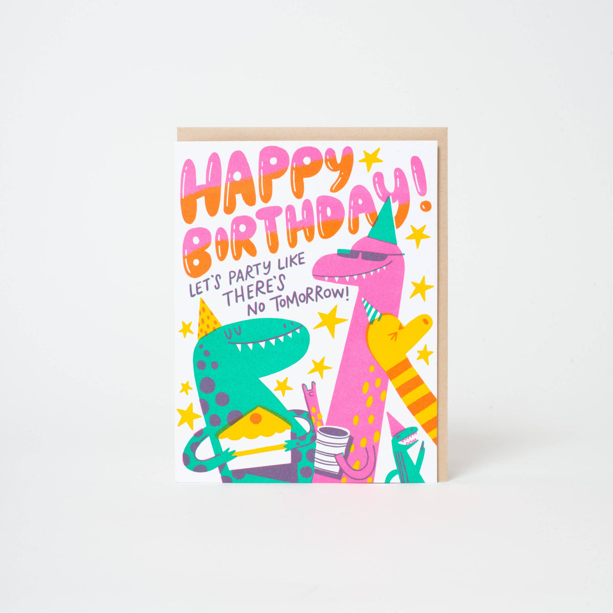 Dino Party Birthday Letterpress Greeting Card: Paper tab
