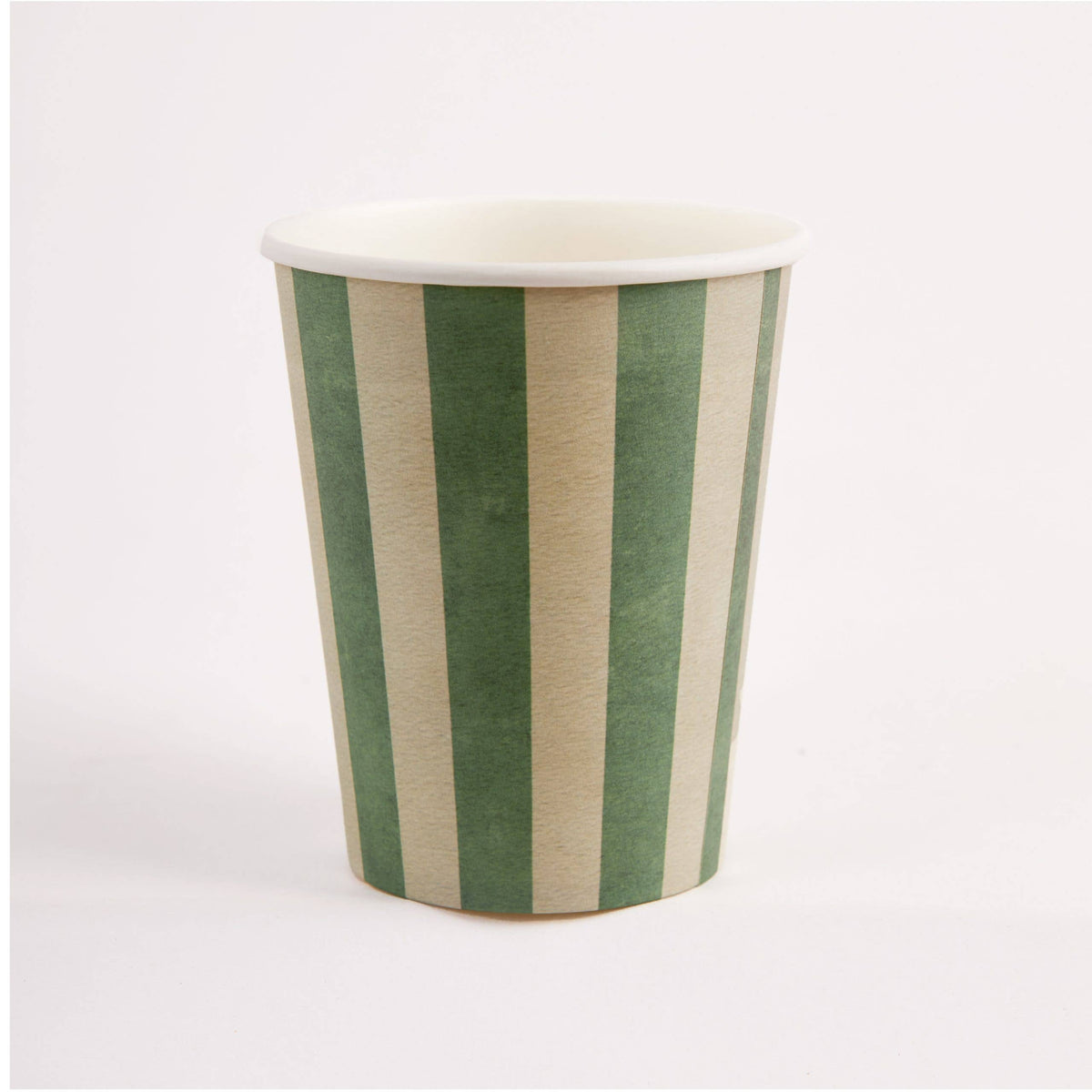 Green Beige Stripe Paper Cups – 9 oz Disposable