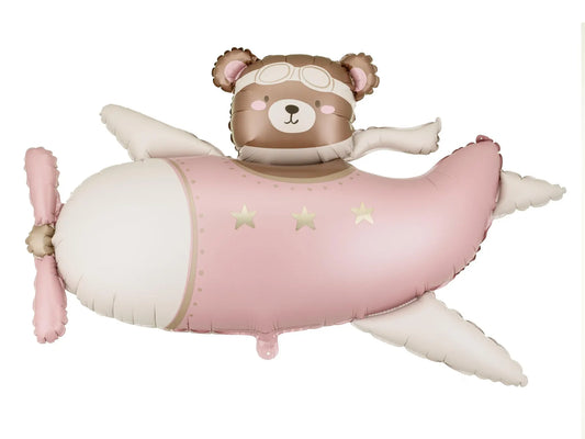 Bear in Light Pink Plane Balloon