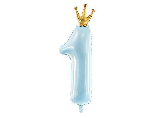 Sky Blue Number 1 with Crown Balloon (39.4")