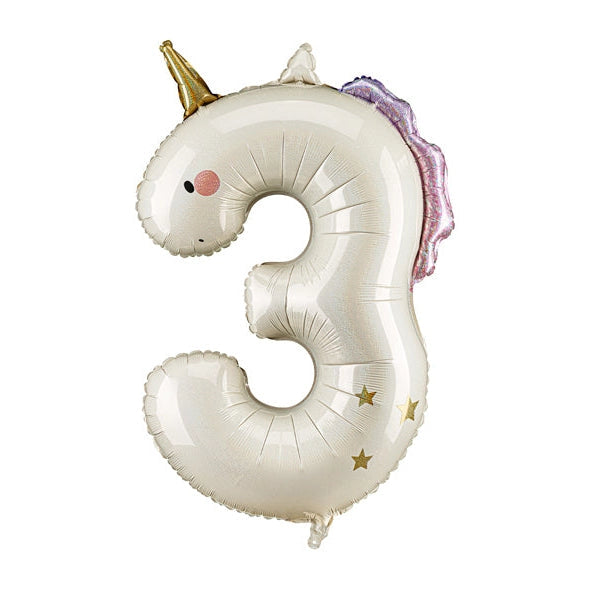Number "3" Unicorn Balloon 36.5"