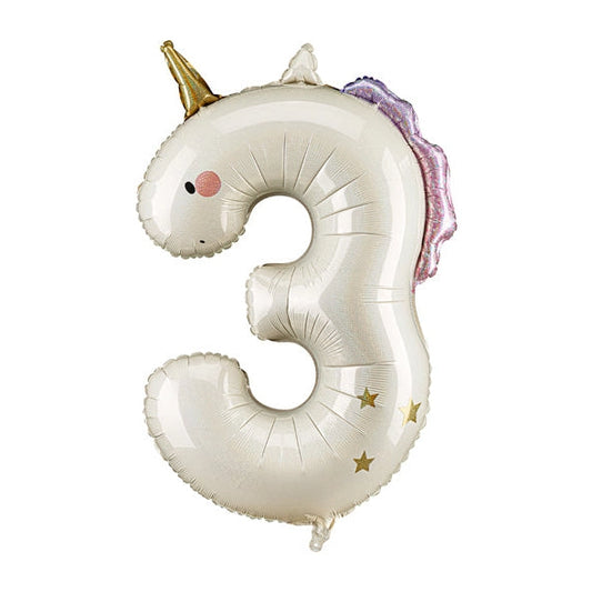 Number "3" Unicorn Balloon 36.5"