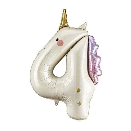 Number "4" Unicorn Balloon 36.6"
