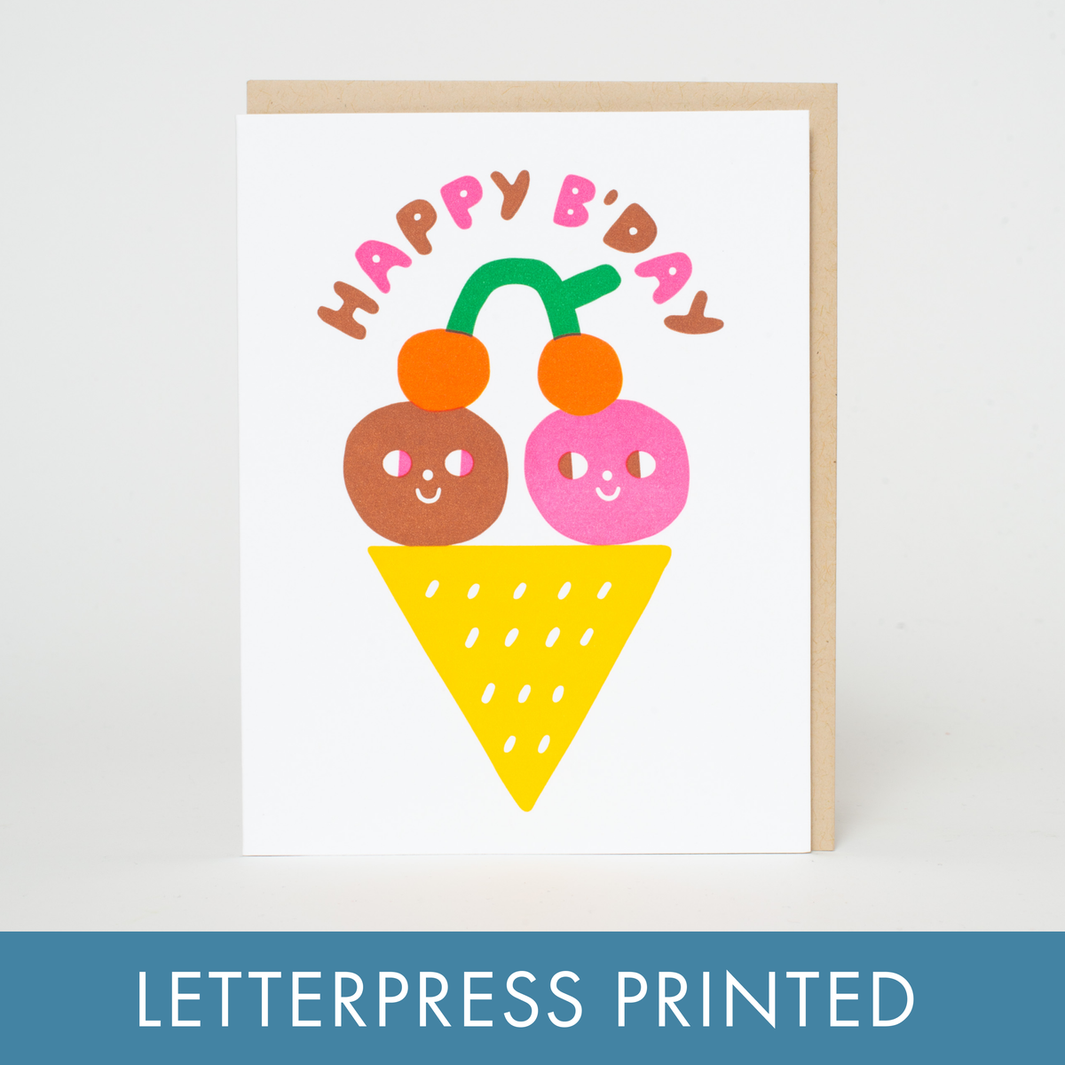 Happy Birthday Ice Cream Letterpress Greeting Card: Paper tab