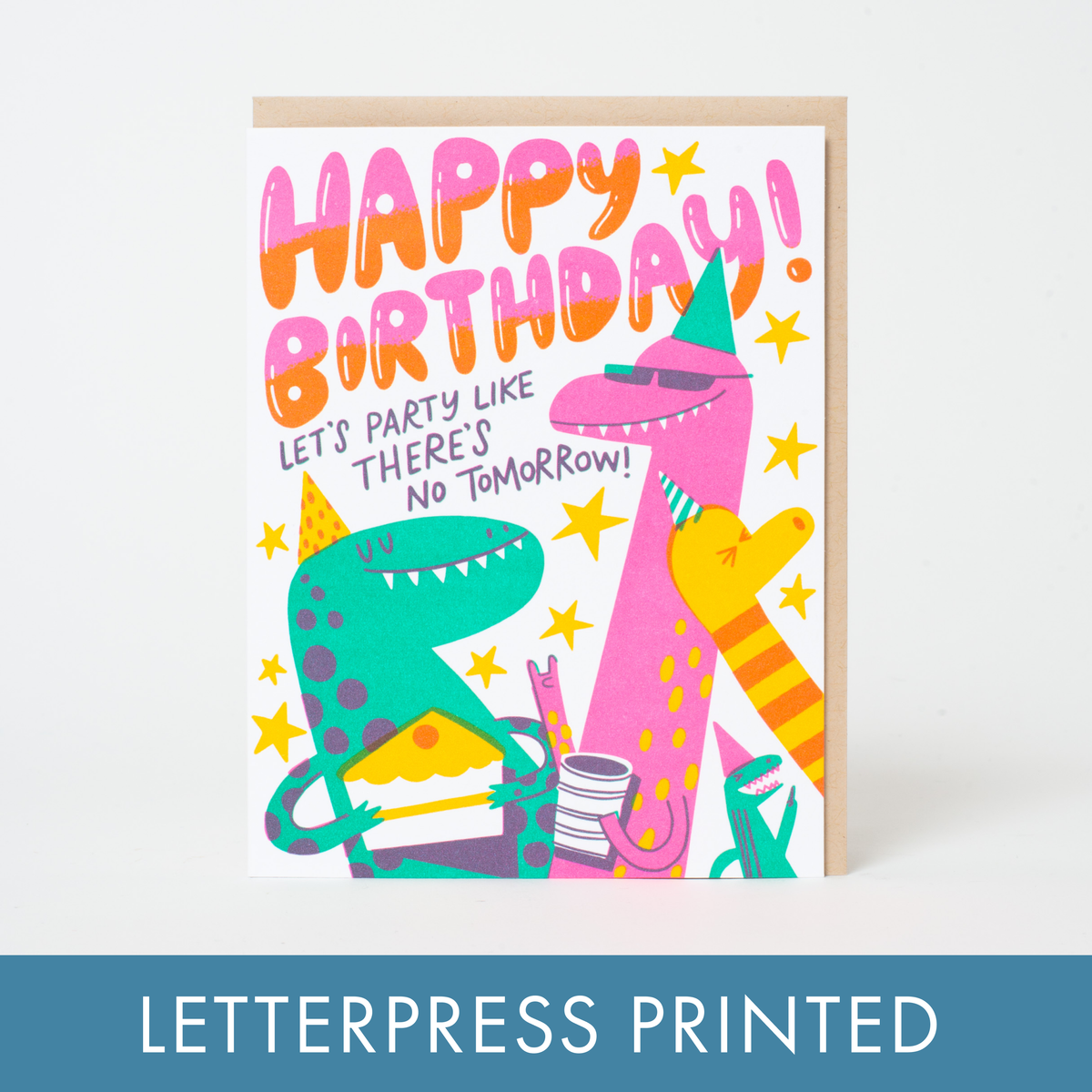 Dino Party Birthday Letterpress Greeting Card: Paper tab