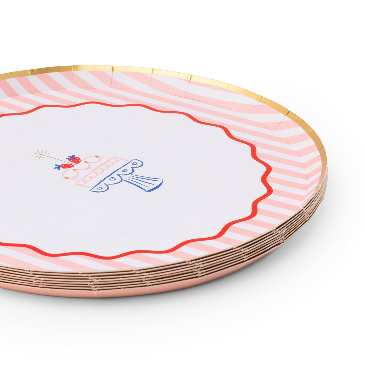 Pink Stripe Birthday Cake Dessert Plates