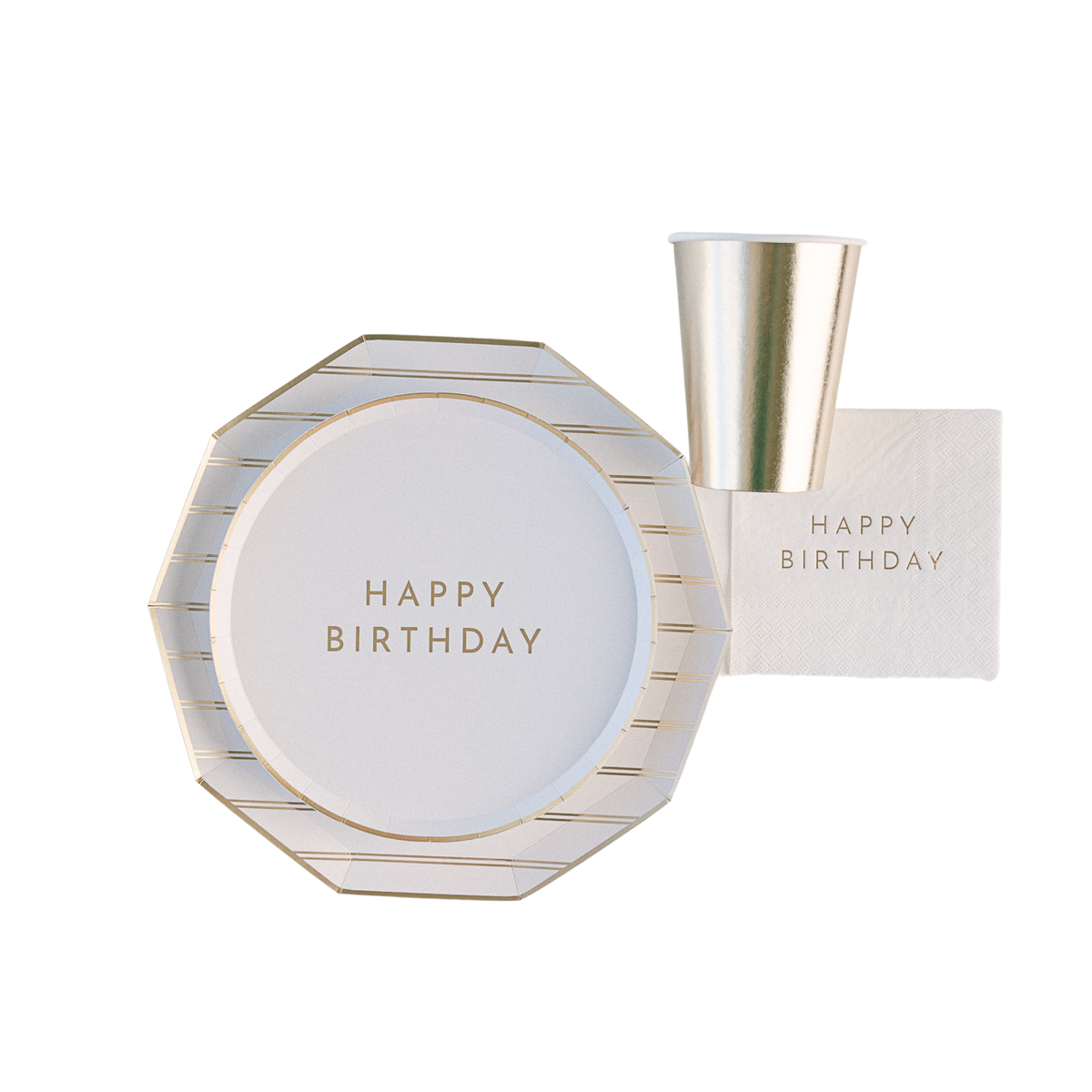 White & Gold Happy Birthday Small Plates
