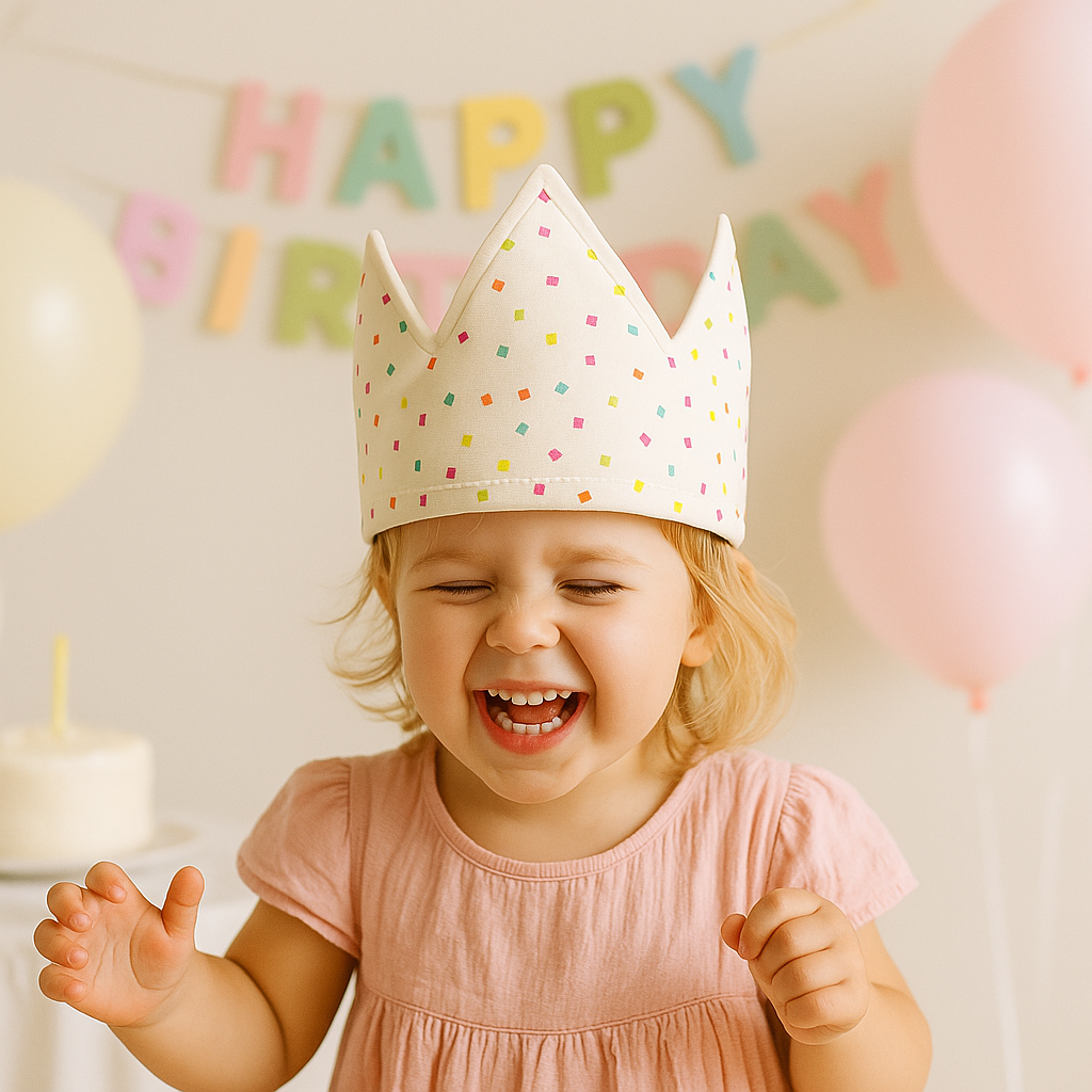 Bright Confetti Cotton Birthday Crown – Adjustable, Washable