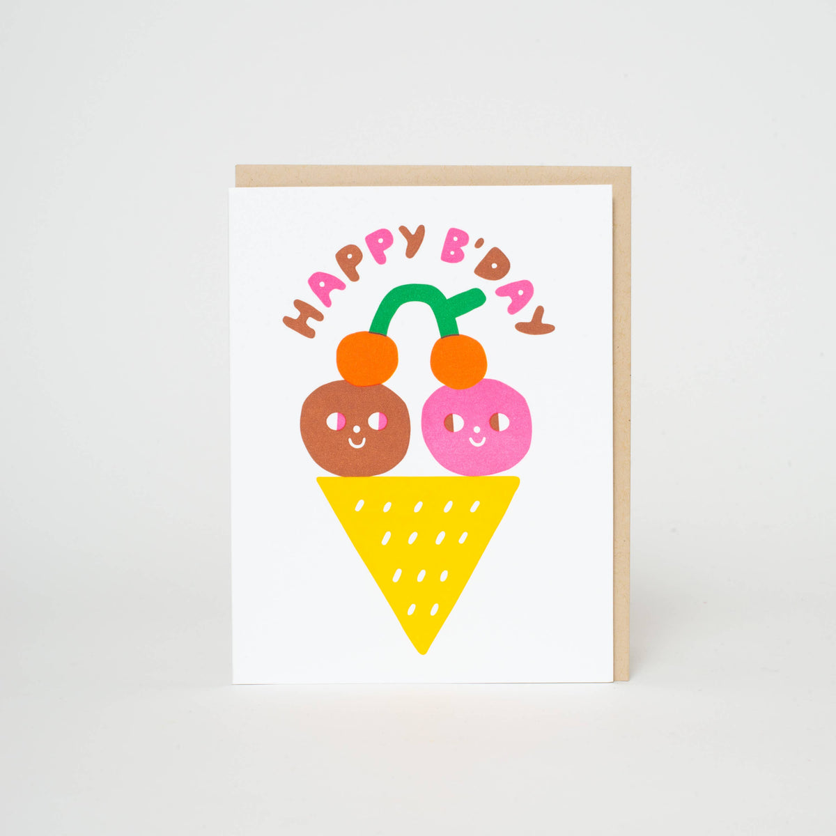 Happy Birthday Ice Cream Letterpress Greeting Card: Paper tab