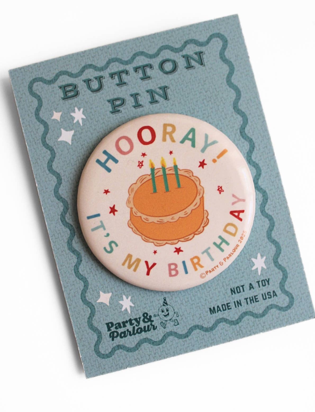 Hooray It's My Birthday Vintage Cake Button Pin Badge