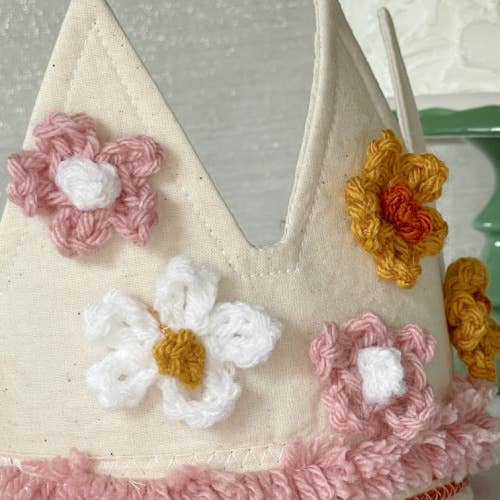 Boho Flower Full Sized Fabric Birthday Crown for Little Kids