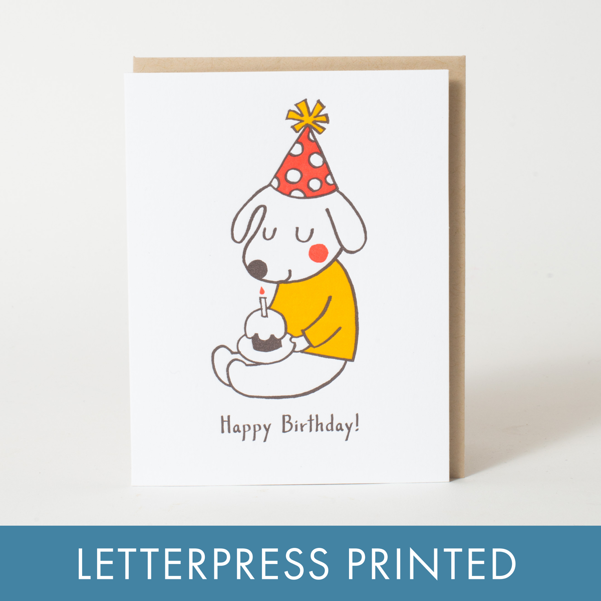 Birthday Hat Dog Letterpress Greeting Card: Paper tab