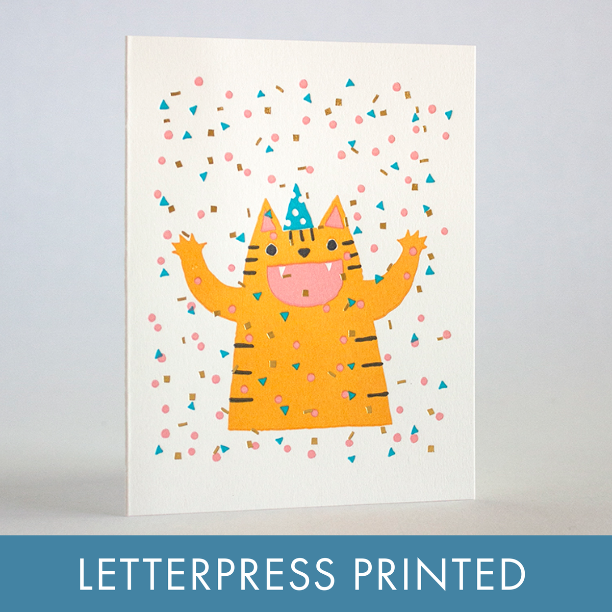 Confetti Cat Birthday Letterpress Greeting Card: Paper tab