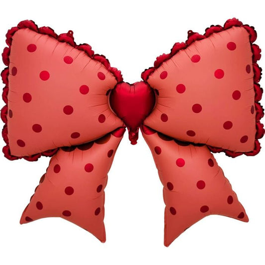 46" Matte Red Bow with Polka Dots Balloon